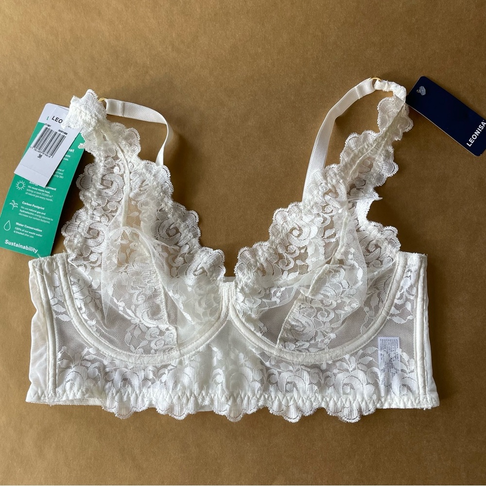 Leonisa Milan Sculpting Sheer Lace Bustier Bralette Underwire Ivory White 38B